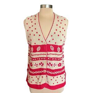 That's Me VTG Sweater Vest Embroidered Bobble Knit Button Front MED Cottagecore